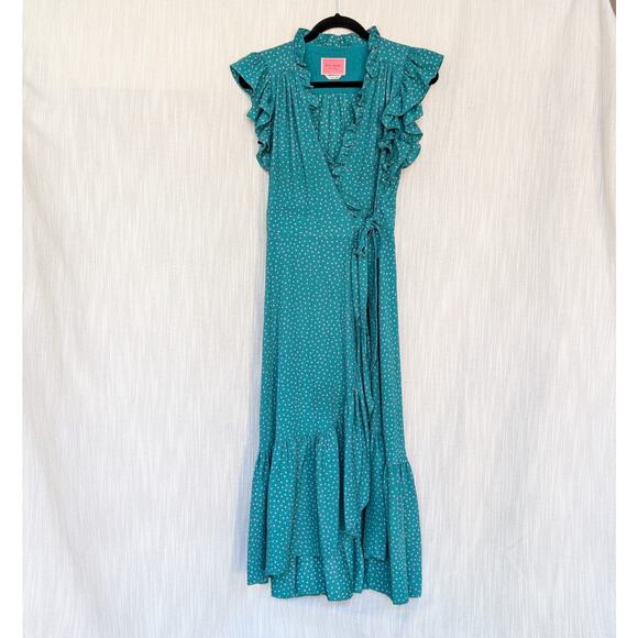 Kate Spade New York Green in Pink Polka Dot Dot Ruffle Wrap Midi Dress, size 6 - mordernwear.com Kate Spade New York Green in Pink Polka Dot Dot Ruffle Wrap Midi Dress, size 6 - mordernwear.com